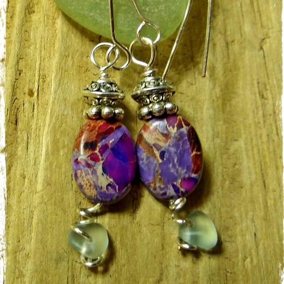 HANDCRAFTED IMPERIAL JASPER GEMSTONE EARRINGS - Picture 5 of 6